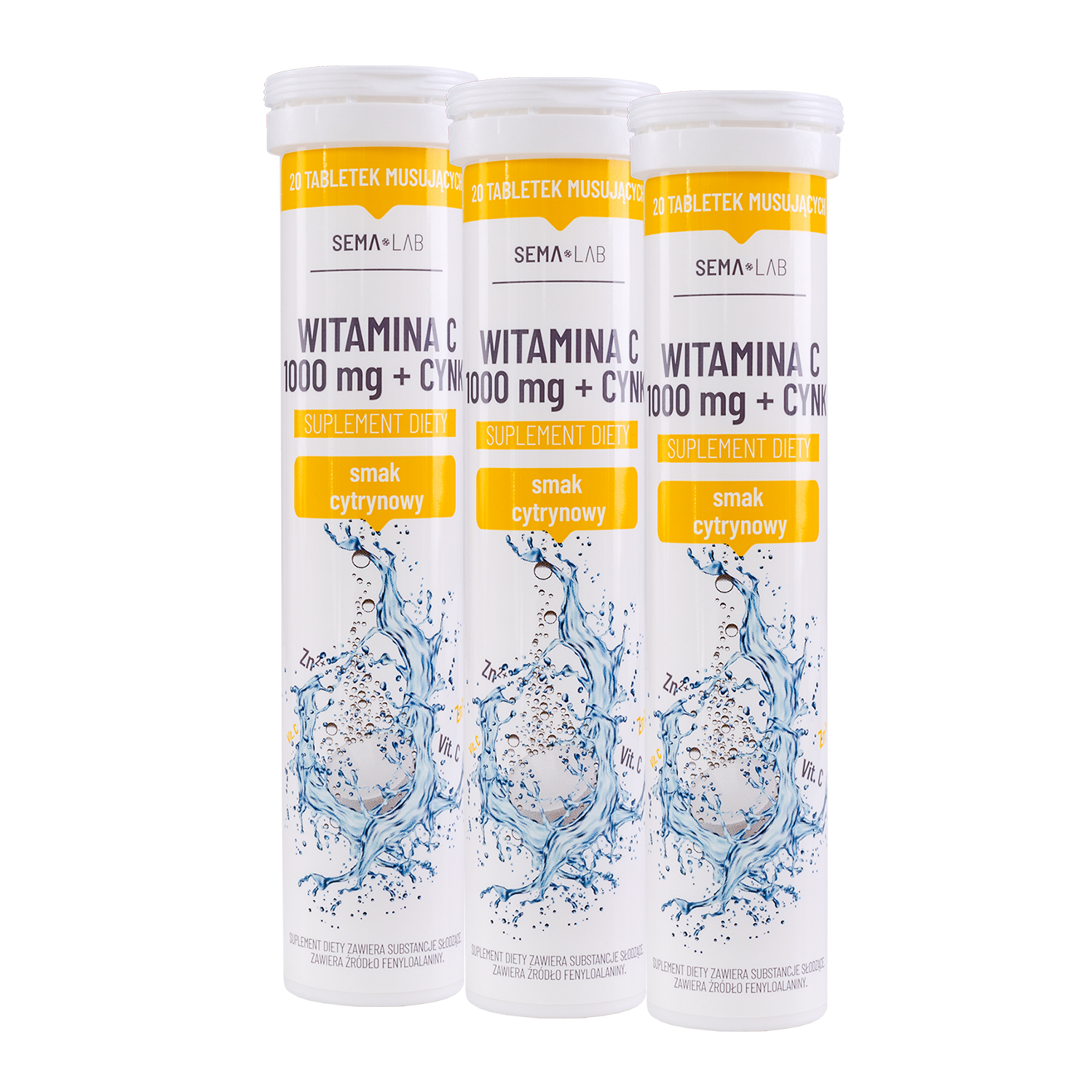 Zestaw SEMA Lab Witamina C 1000 mg + Cynk, smak cytrynowy, 3 x 20 tabletek musujących