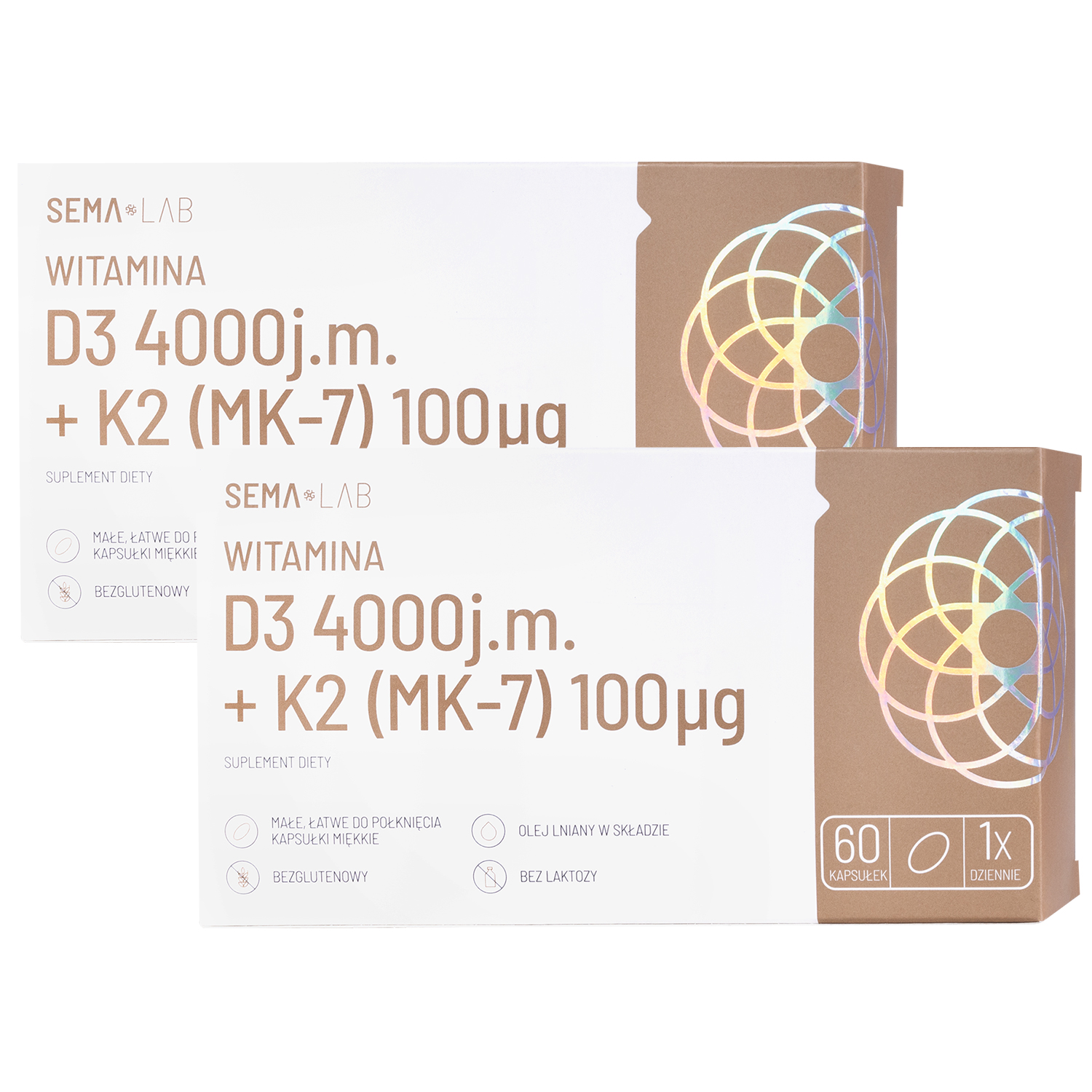 Zestaw SEMA Lab Witamina D3 4000 j.m + K2 (MK-7) 100 µg, 2 x 60 kapsułek miękkich
