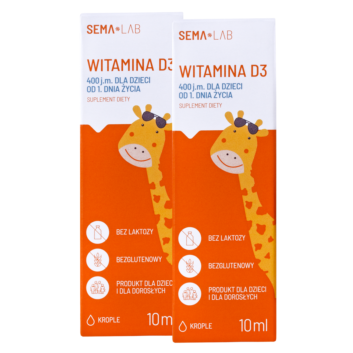 Zestaw SEMA Lab Witamina D3 400 j.m. dla dzieci od 1 dnia życia, krople, 2 x 10 ml