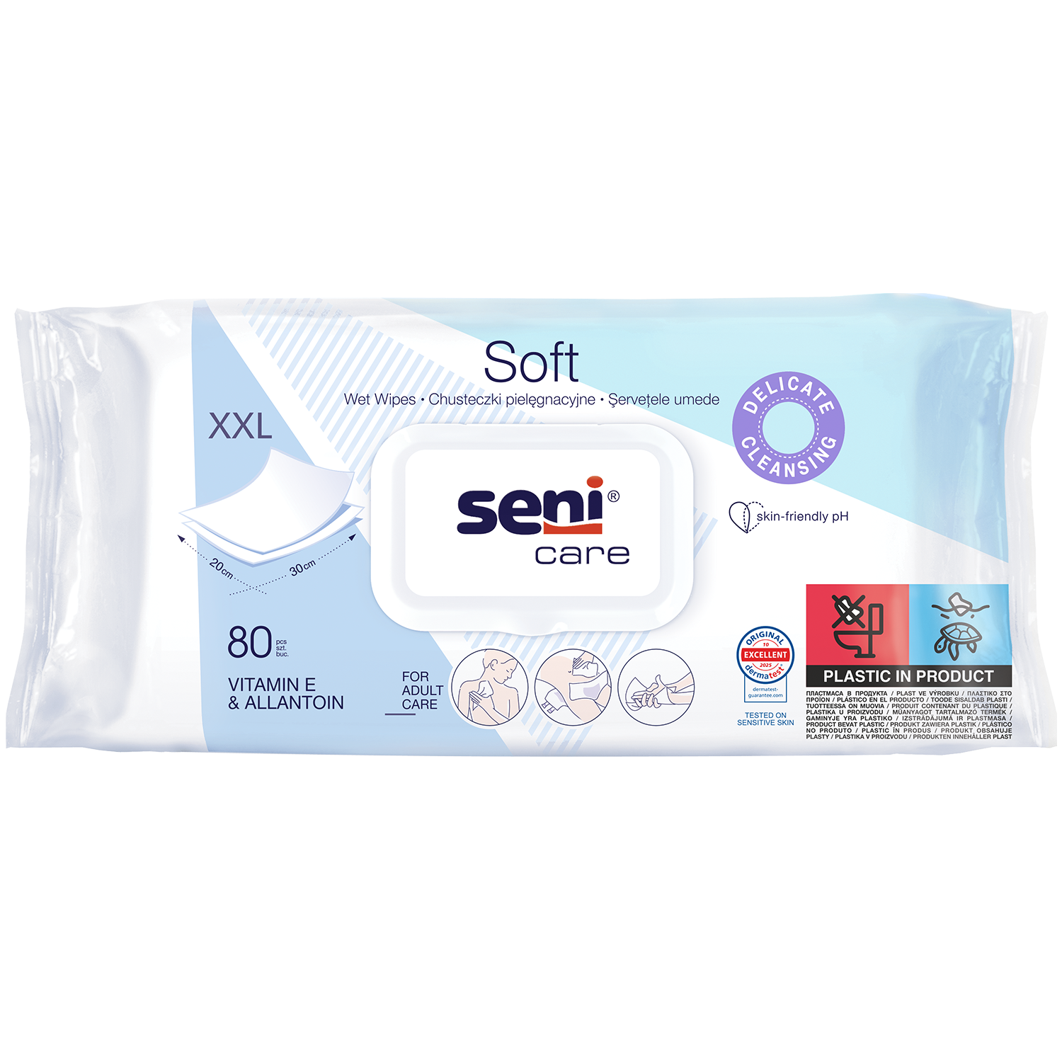 Seni Care, chusteczki nawilżane, pielęgnacyjne, z klipsem, XXL, 80 sztuk