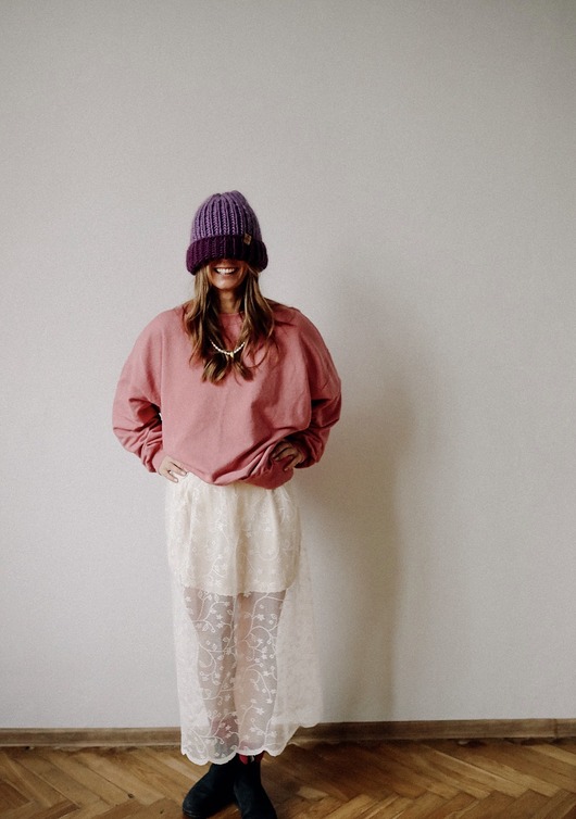 Czapka Puffy z wełny merino premium multicolour oversize