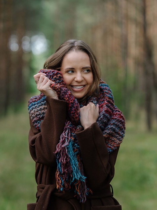 MAXCOLOR duży szal handmade jesienne jezioro