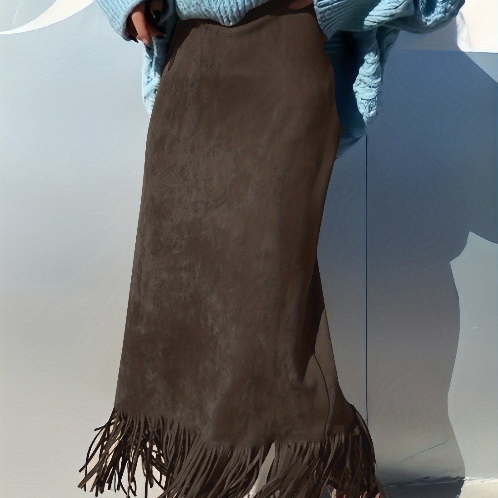 TEMU Elegancka, aksamitna spódniczka midi z frędzlami to stylowa, vintage, uniwersalna i idealna na co dzień przez cały rok.