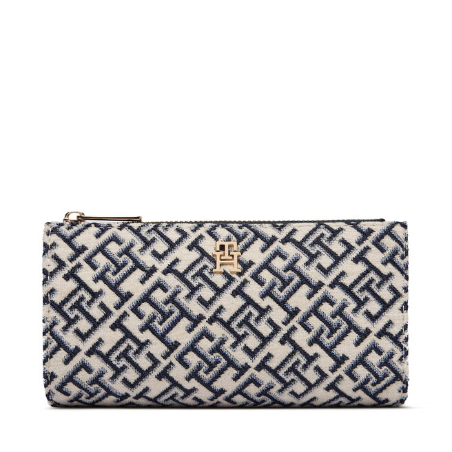 Portfel Tommy Hilfiger Th Icon Long Bifold Jacquard AW0AW19003 Niebieski