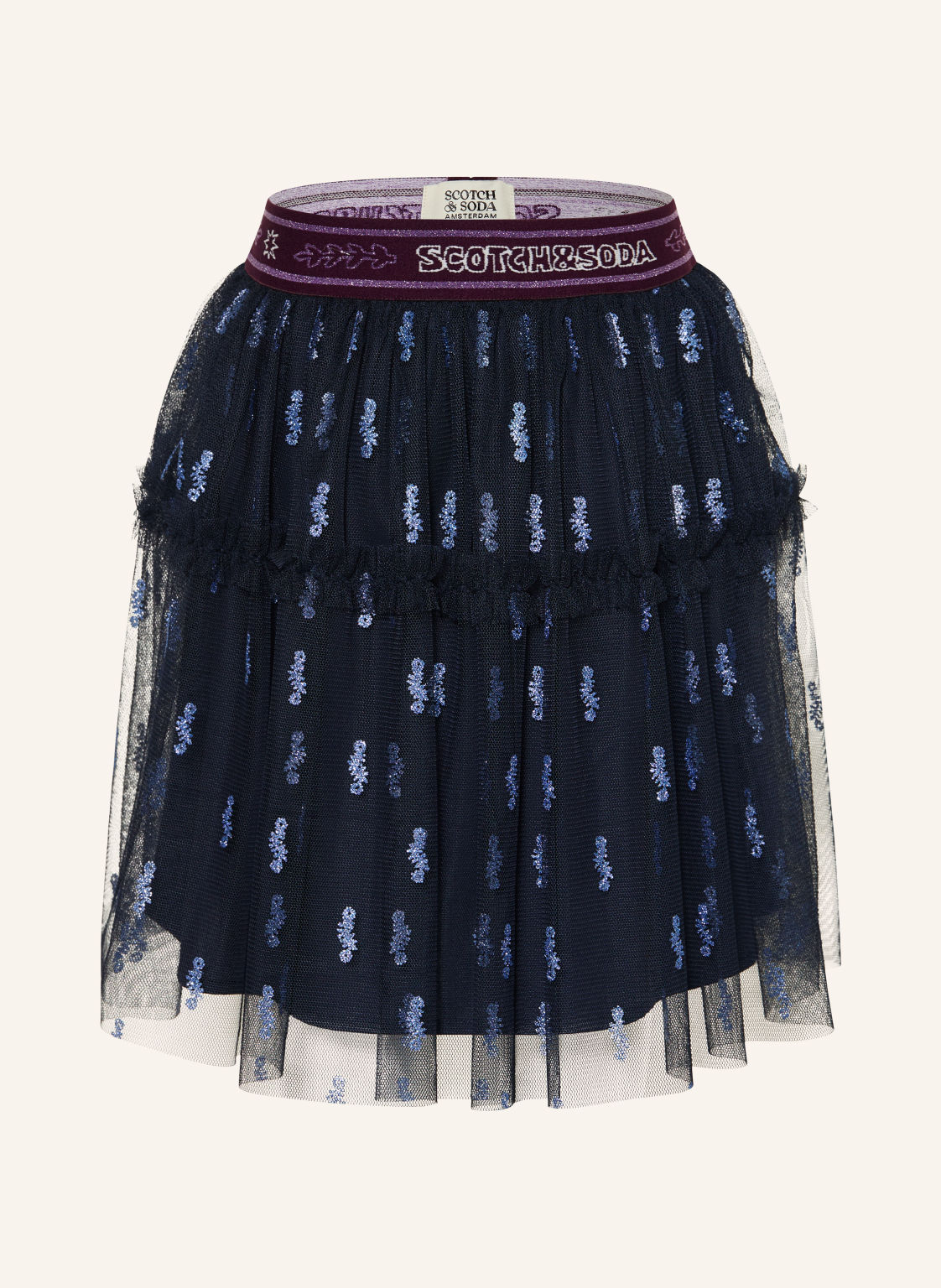 Scotch & Soda Spódnica Z Tiulu Z Brokatową Przędzą I Falbanami blau