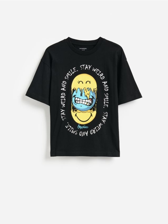 Reserved - T-shirt SmileyWorld® - czarny
