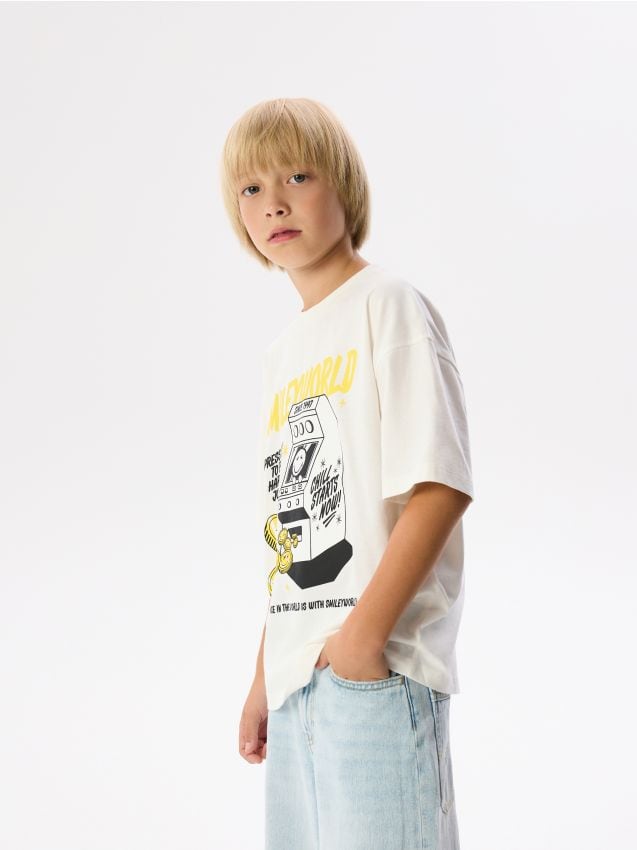 Reserved - T-shirt SmileyWorld® - złamana biel