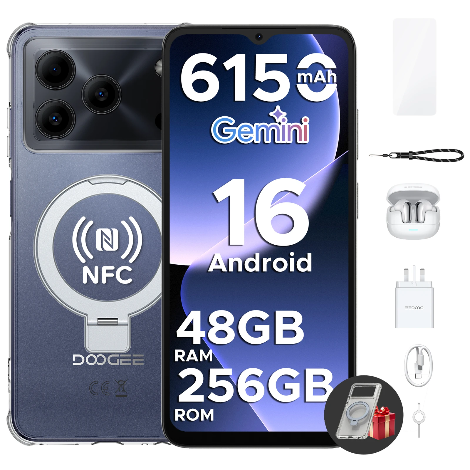 Smartfon DOOGEE Note56 Plus VIP, bateria 6150mAh, ekran 6.56'' 90Hz, 48GB+256GB, obsługa Widevine L1, Android 16, telefon komórkowy 6GB 256GB GREEN