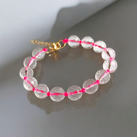 Bransoletka : kryształ górski : hot pink : supełkowana