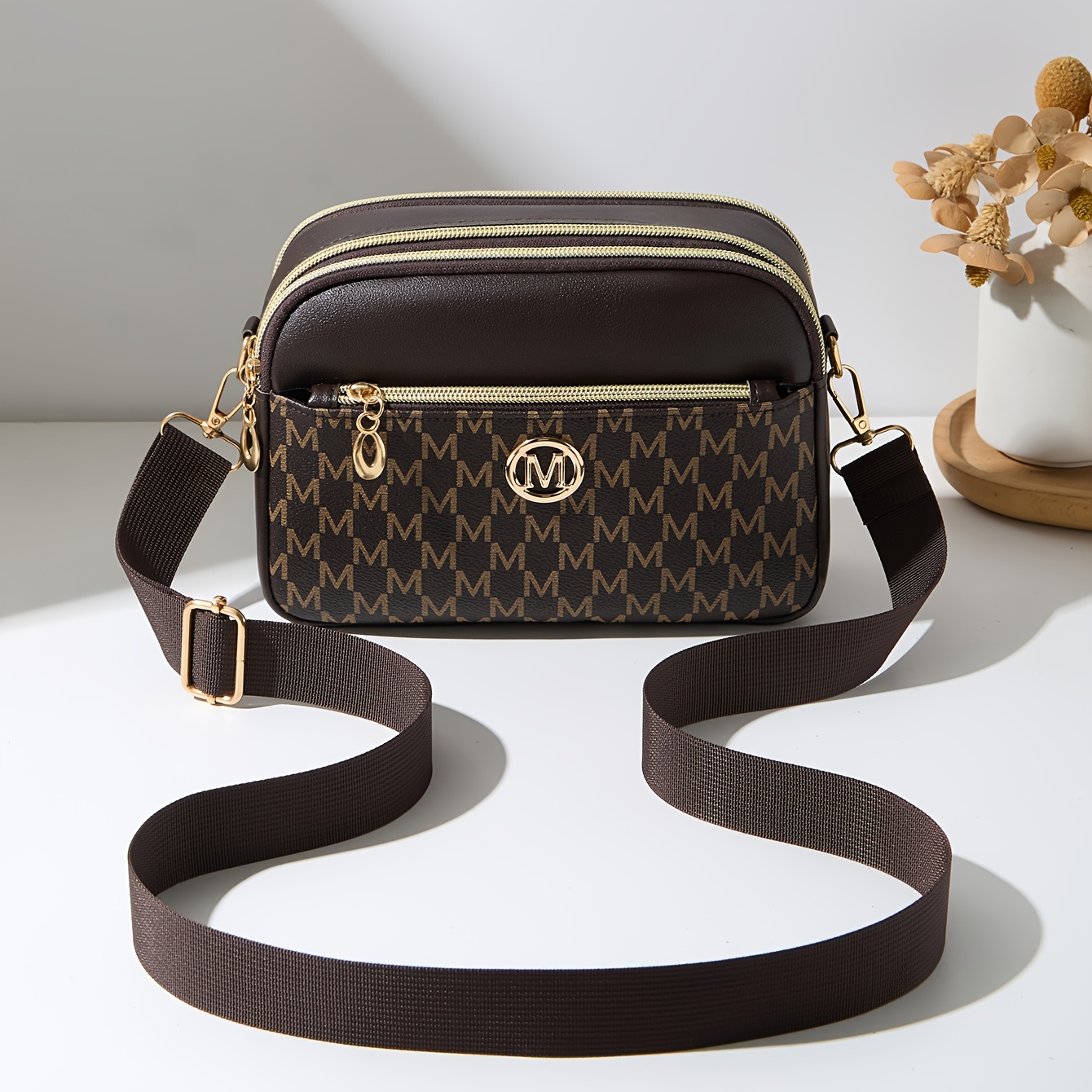 TEMU Modna, trendy torba na ramię jedną ręką, crossbody, z literami, wielowarstwowa, mała kwadratowa torba