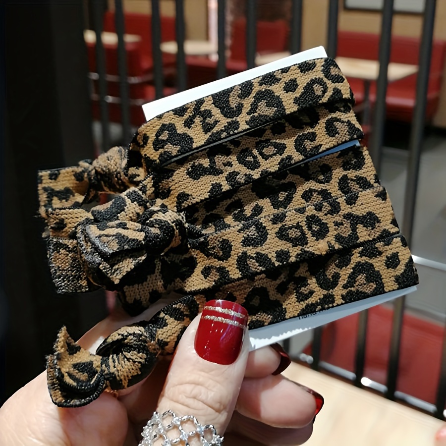 TEMU Zestaw 5 sztuk wysokoelastycznych szerokich gumek do włosów w leopardzi wzór dla kobiet, modne proste eleganckie gumki do koków