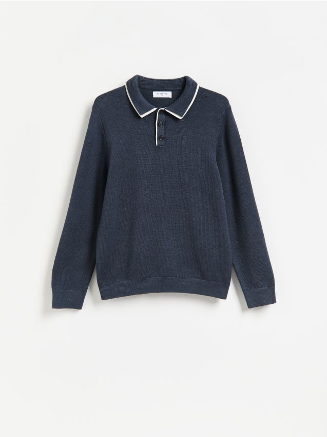 Reserved - Sweter polo z bawełną - niebieski