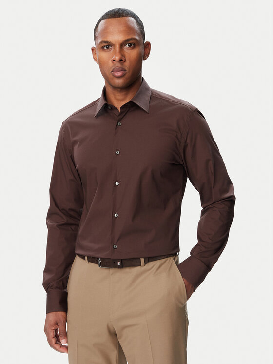 BOSS Koszula H-Hank 50469345 Brązowy Slim Fit