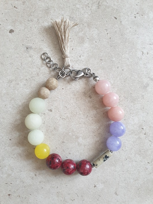 Bransoletka BOHO ART jadeit, jaspis, bordo, fiolet, róż, seledyn