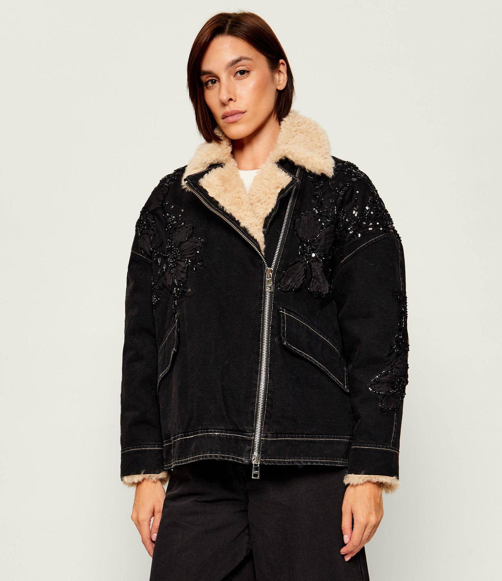 Liu Jo Jeansowa kurtka Loose fit shearling