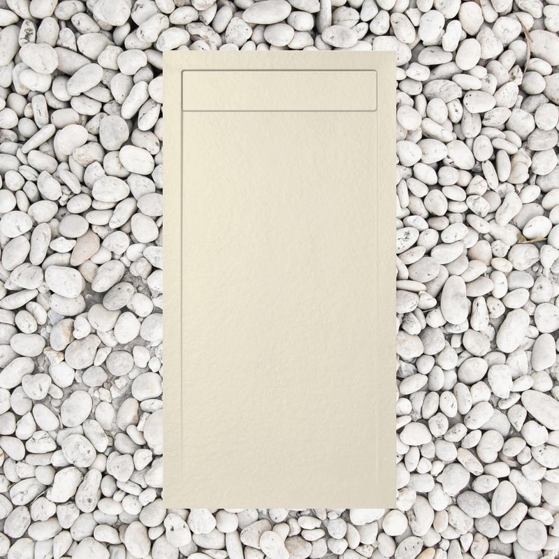 Brodzik prysznicowy, 130×70 cm, Vulcano Line Slim, beżowy RAL 1013, z marmurową kratką odpływową, żywica i marmur, odpływ w zestawie – FRASCIO