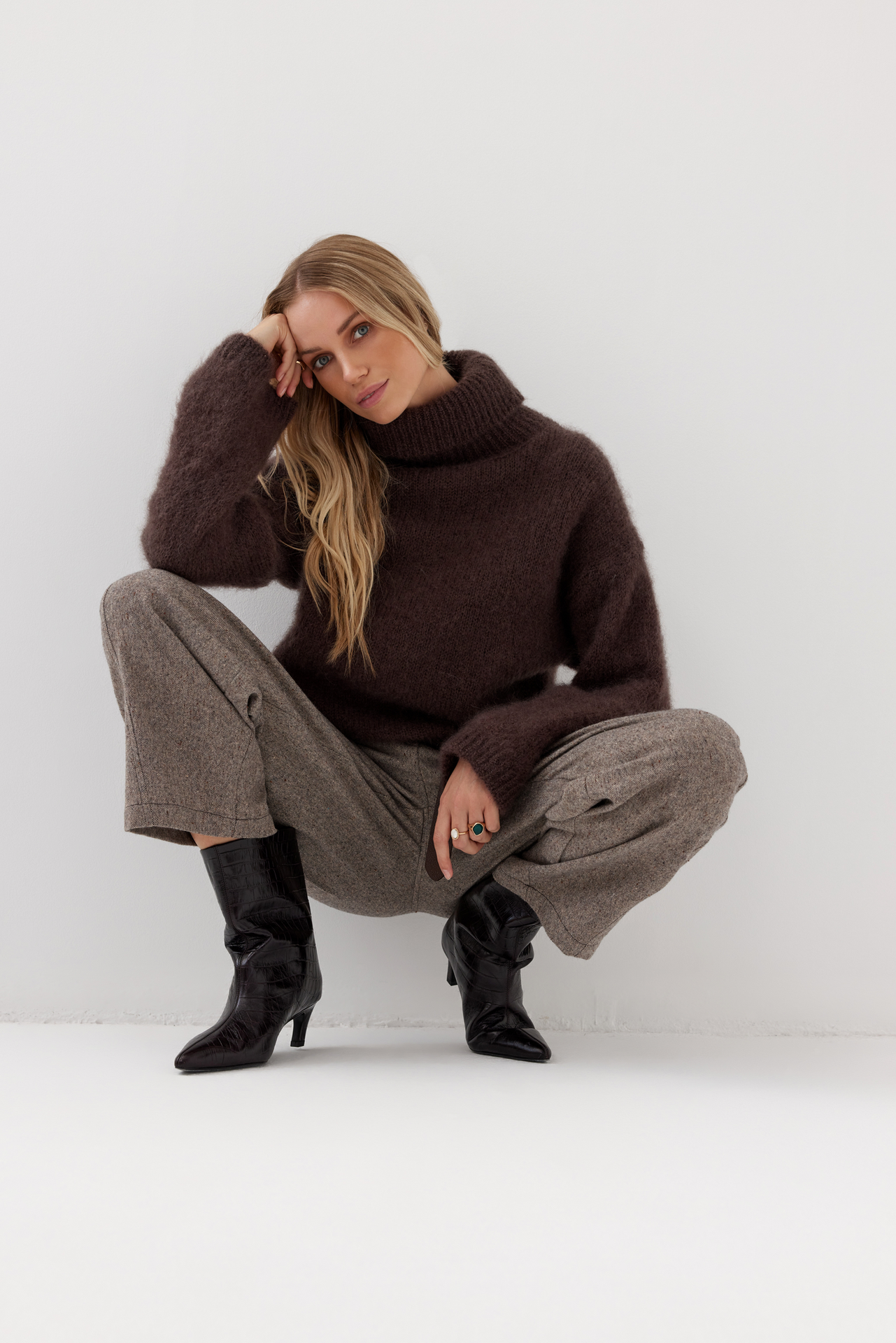 Sweter moherowy Taylor golf brązowy
