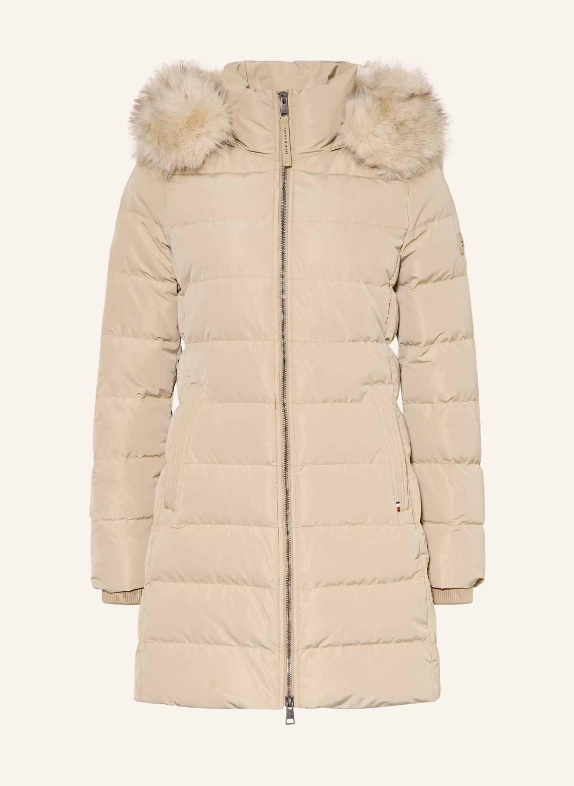 Tommy Hilfiger Płaszcz Puchowy Tyra Z Odpinanym Sztucznym Futrem beige