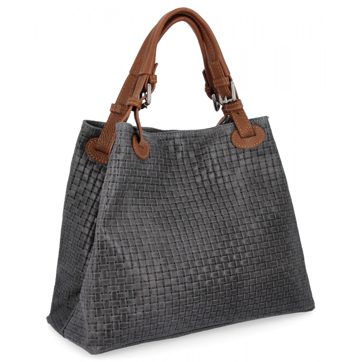 Modna Torebka Skórzana Shopper Bag 2269-J Szara