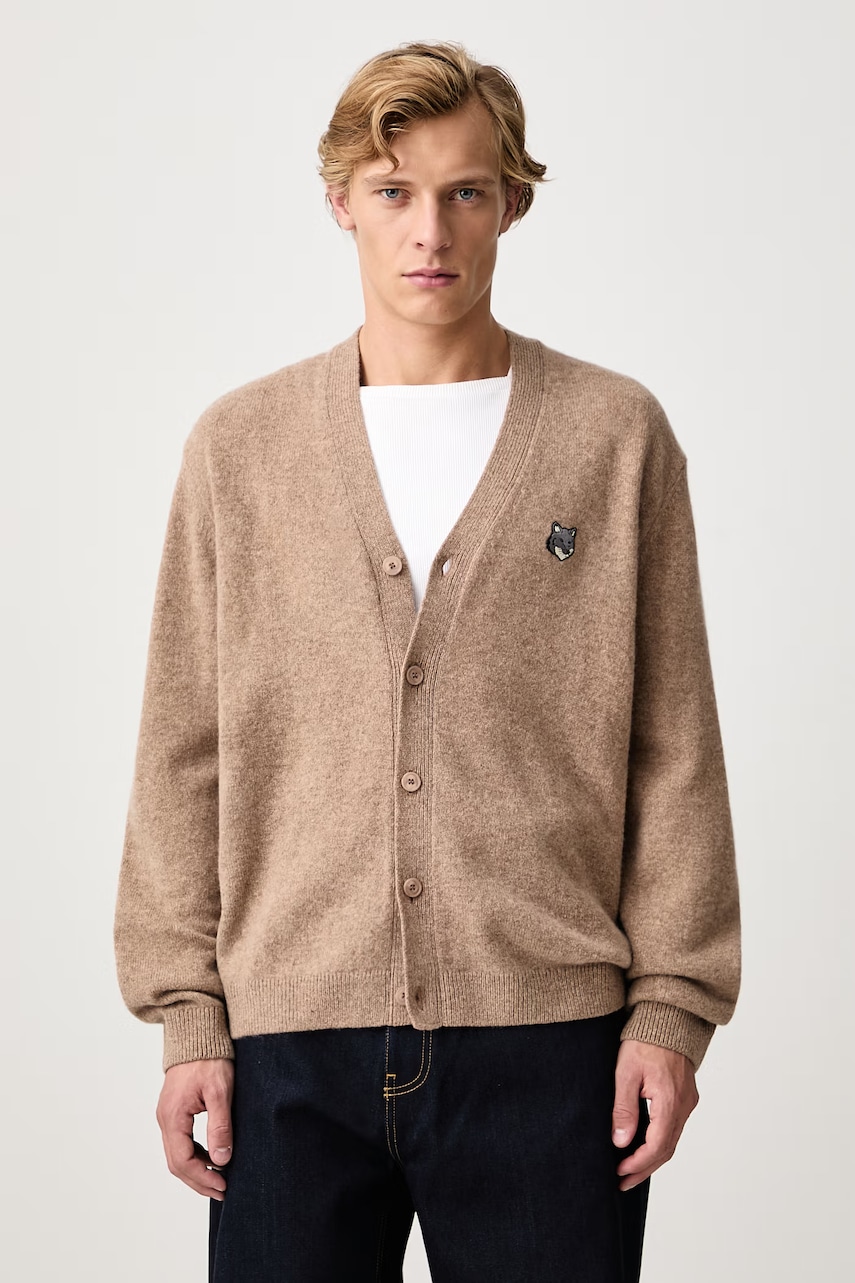 Maison Kitsuné Fox Head Lambwsool Comfort kardigan wełniany męski