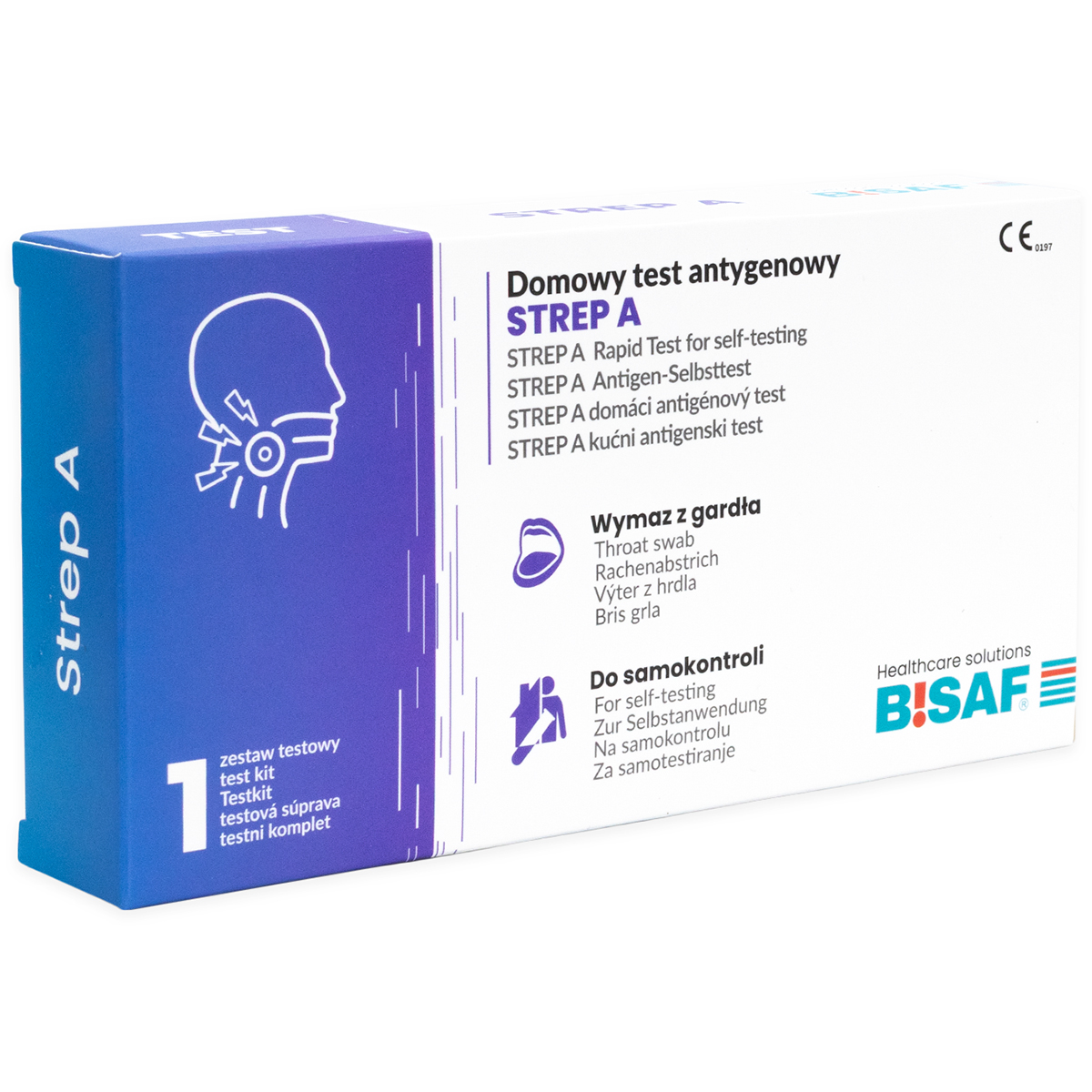 Bisaf Strep A, domowy test antygenowy na anginę bakteryjną i szkarlatynę, 1 sztuka