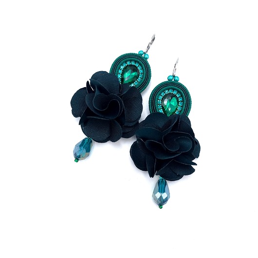 Kolczyki sutasz zielone boho z kwiatami Bloom