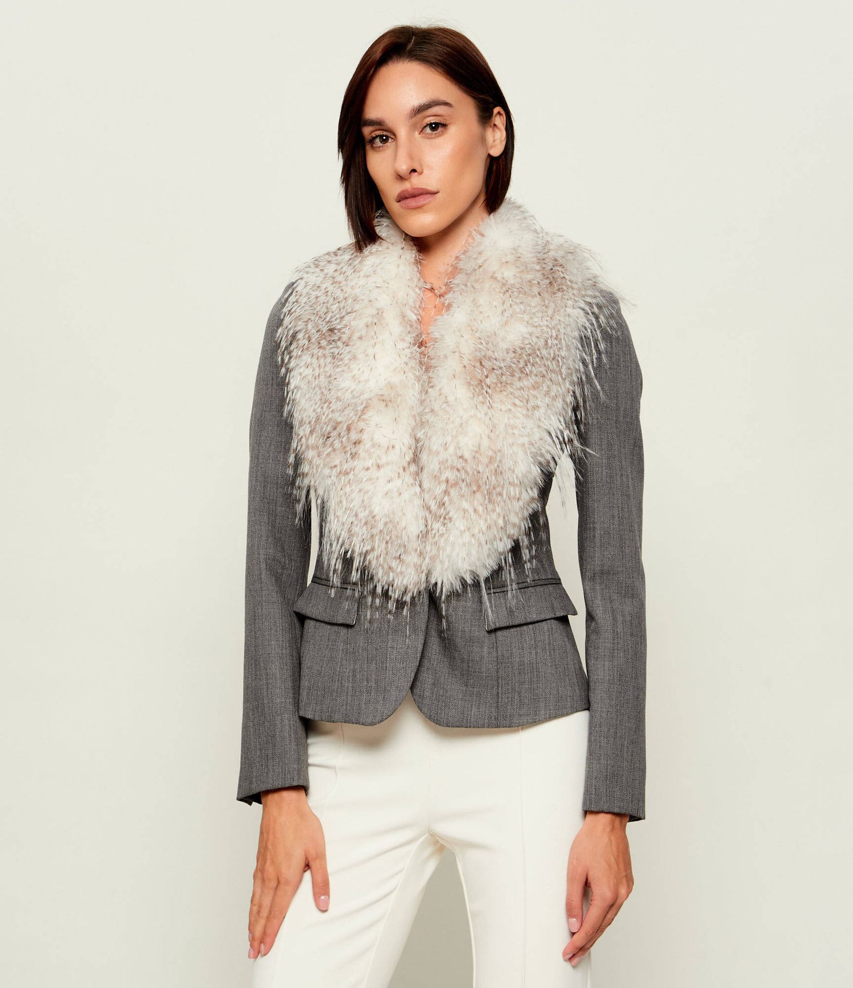 Elisabetta Franchi Wełniana marynarka 2w1 Slim Fit shearling
