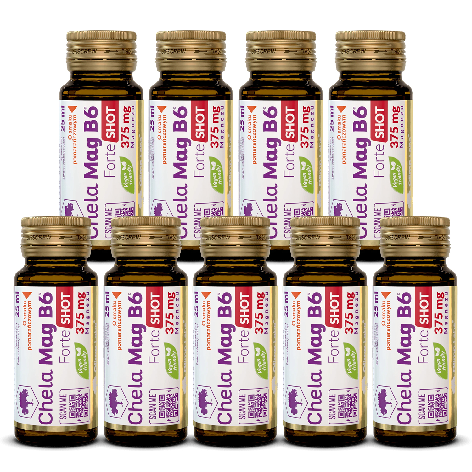 Zestaw Olimp Chela-Mag B6 Forte Shot, ampułka, smak wiśniowy, 9 x 25 ml