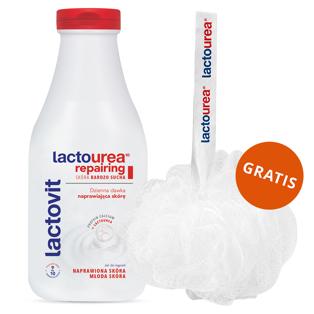 Lactovit Lactourea Repairing, żel do kąpieli, 500 ml + myjka do kąpieli gratis