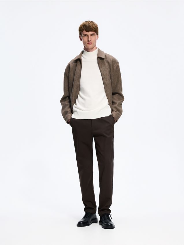 Reserved - Spodnie slim fit z bawełną - brązowy