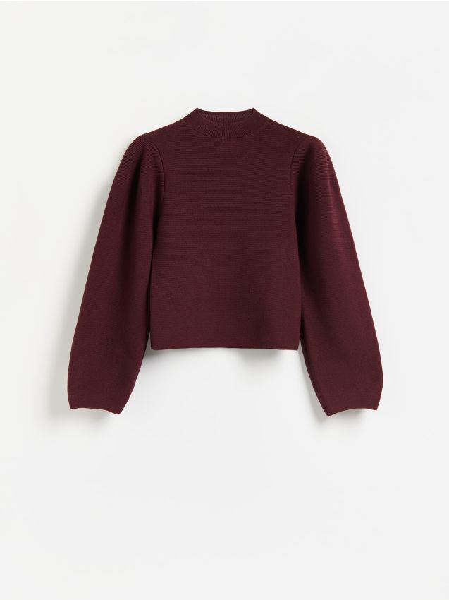 Reserved - Sweter z bufiastymi rękawami - bordowy