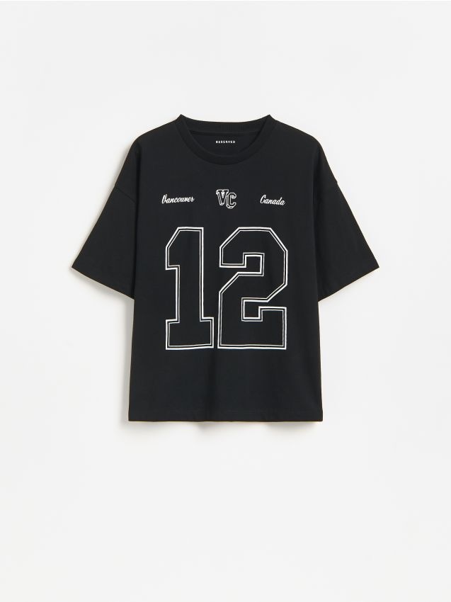 Reserved - Bawełniany t-shirt z nadrukiem - czarny