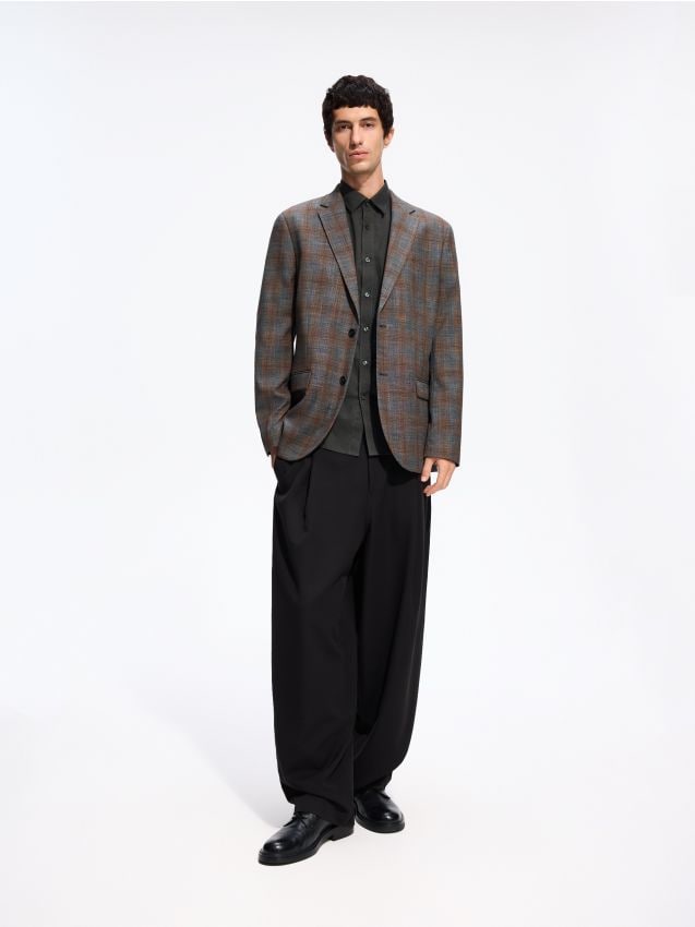 Reserved - Marynarka slim fit w kratę - szary