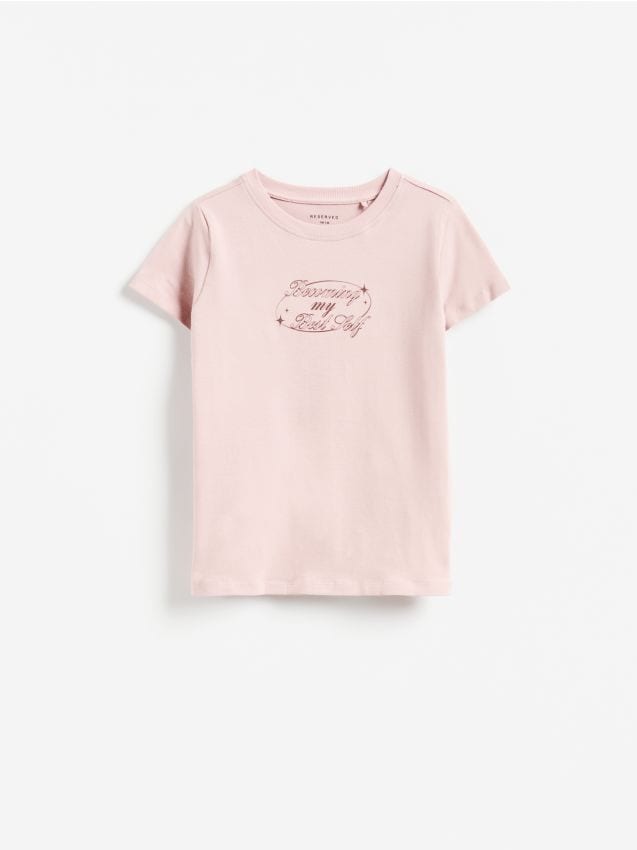 Reserved - T-shirt z nadrukiem - brudny róż