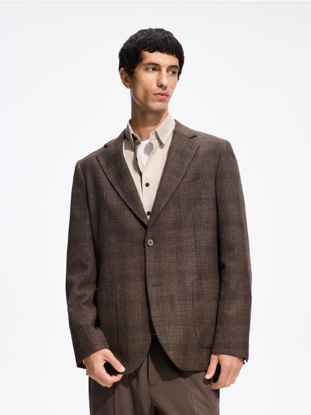 Reserved - Marynarka slim fit w kratę - brązowy