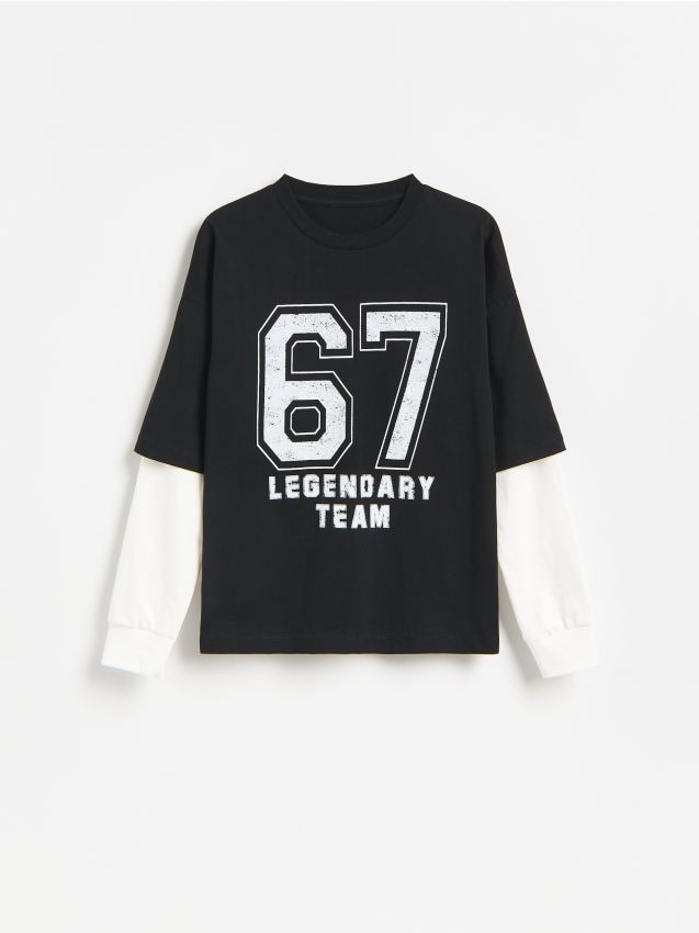 Reserved - Longsleeve z nadrukiem 67 - czarny