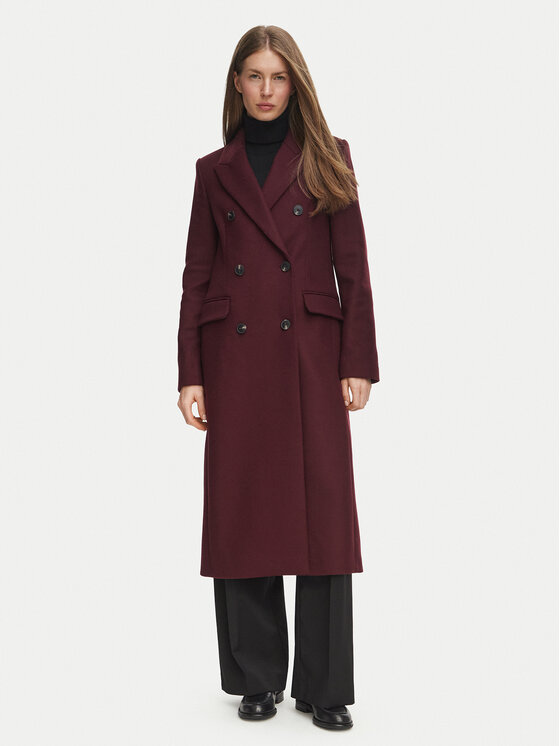 Tommy Hilfiger Płaszcz wełniany Classic WW0WW51525 Bordowy Regular Fit