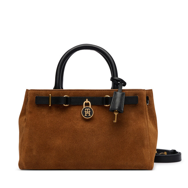 Torebka Tommy Hilfiger American Icon Mini Tote Suede Le AW0AW18202 Brązowy jasny