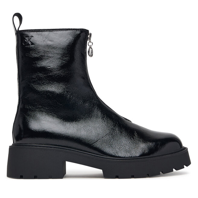 Botki Calvin Klein Chunky Zip Boot Shiny Lth HW0HW03200 Czarny