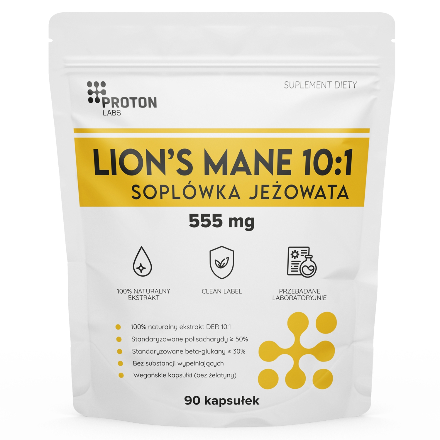 Proton Labs Lion's mane, soplówka jeżowata 555 mg, 90 kapsułek