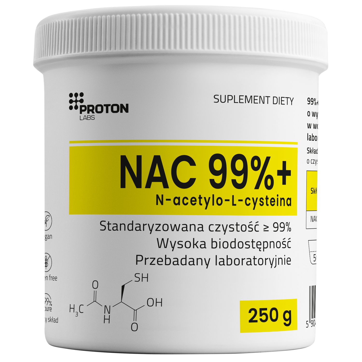 Proton Labs NAC 99% (n-acetylo-l-cysteina), 250 g