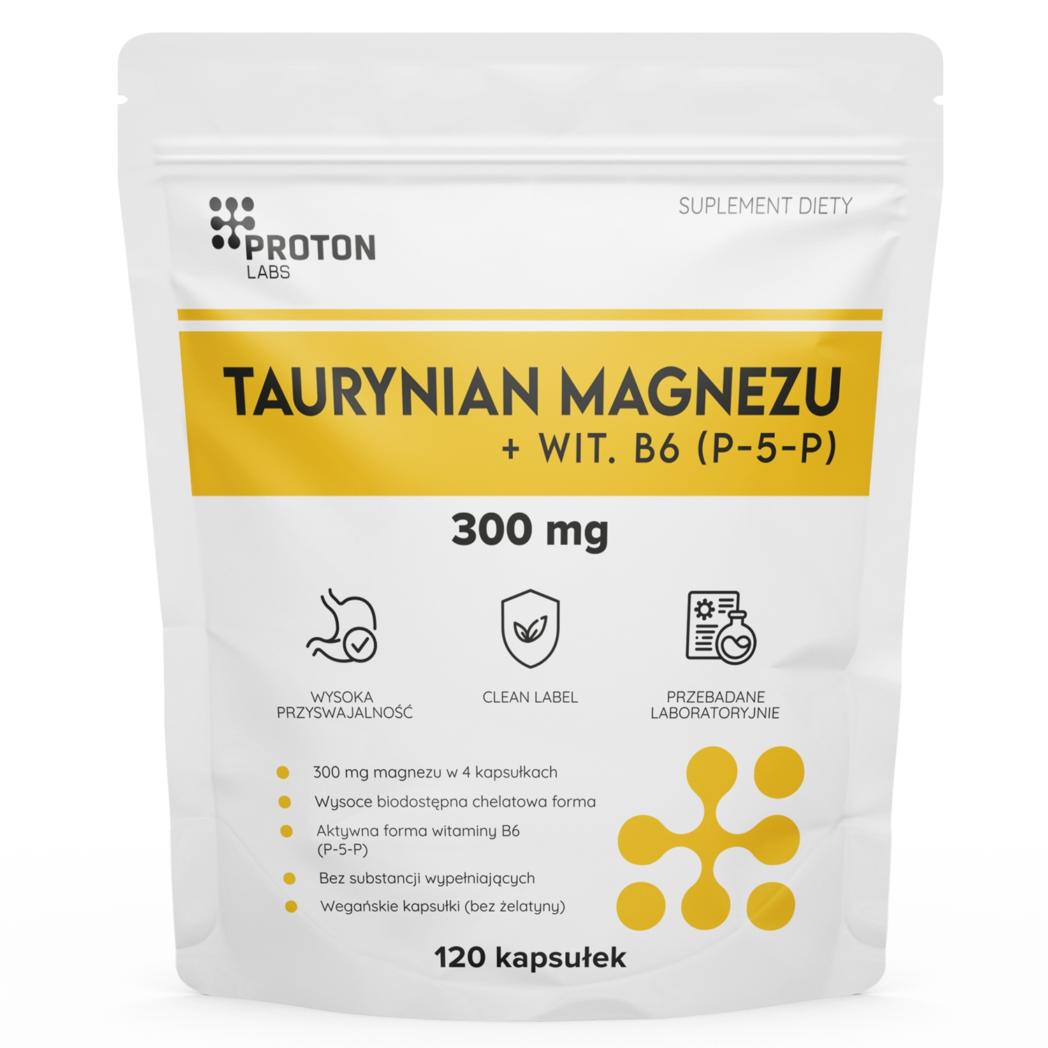 Proton Labs Magnez (taurynian magnezu) + B6 (P-5-P), 120 kapsułek