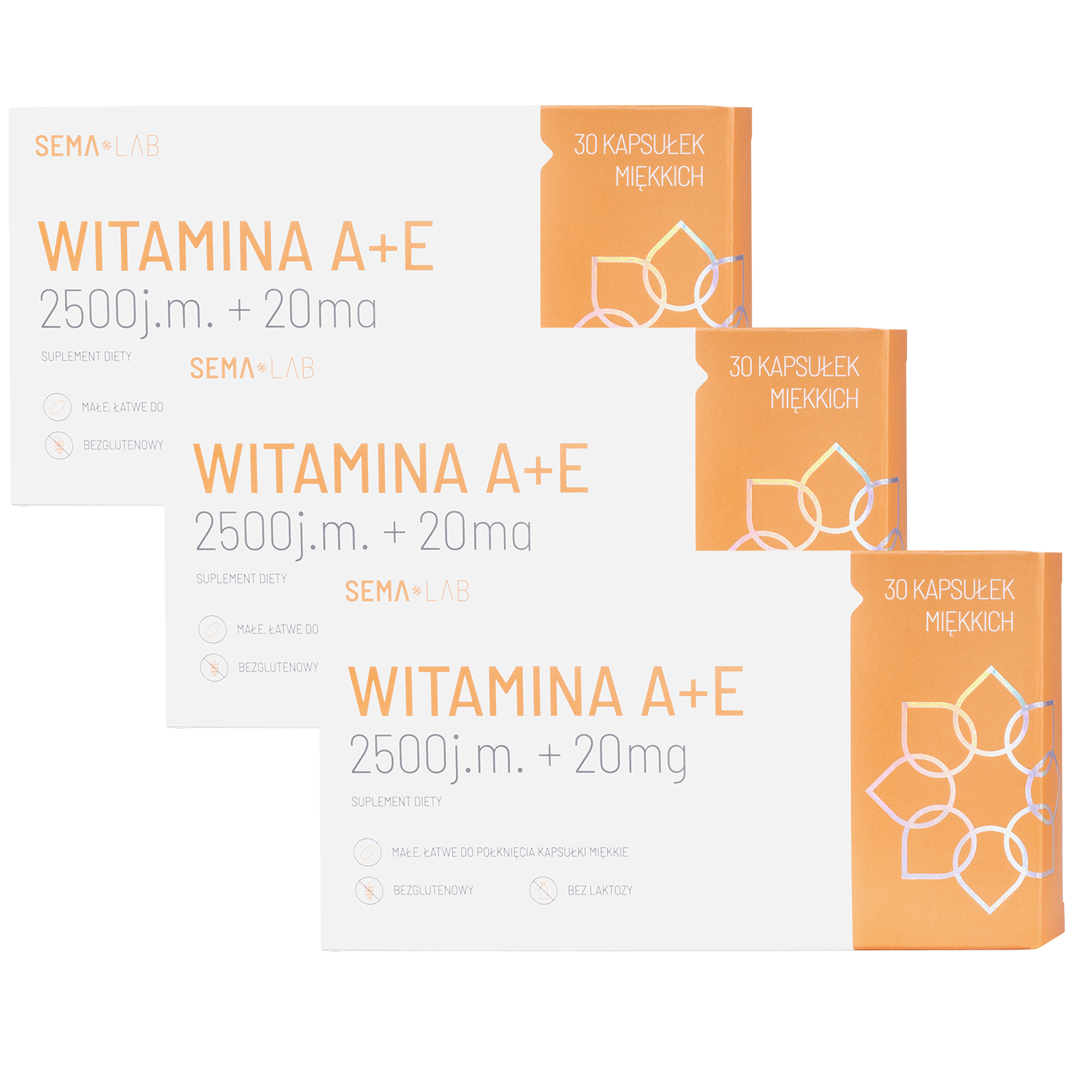 Zestaw SEMA Lab Witamina A+E 2500 j.m. + 20 mg, 3 x 30 kapsułek miękkich