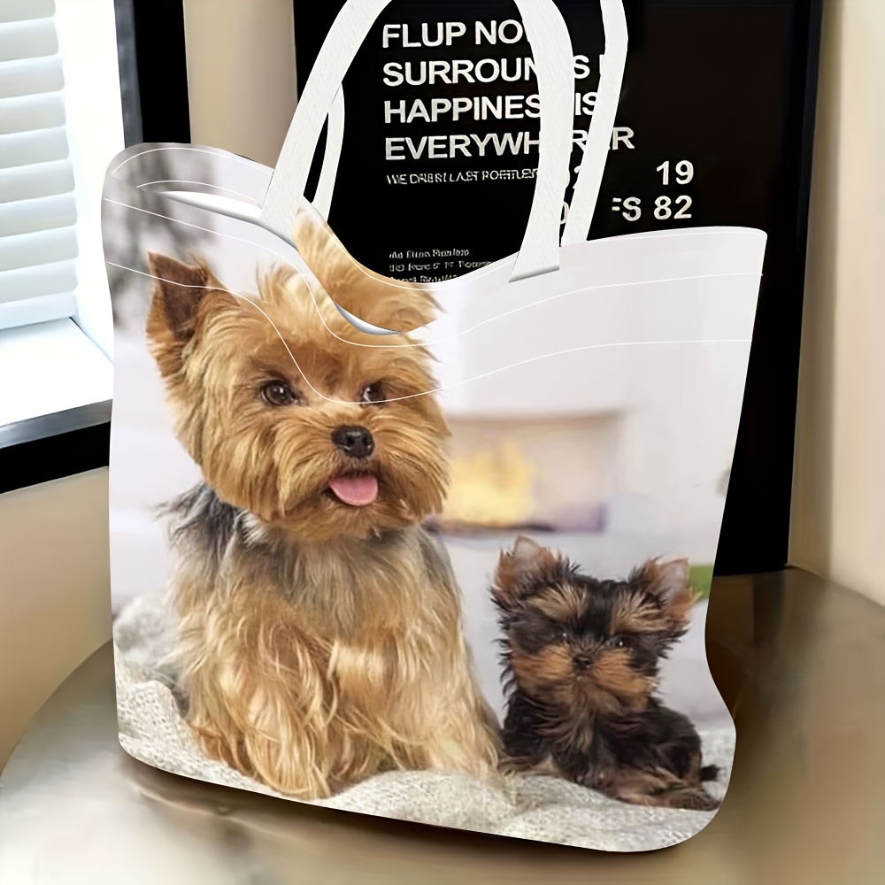 TEMU 1 szt. Modna, codzienna damska torba podróżna typu tote z uroczym nadrukiem psów Yorkshire Terrier, idealna na co dzień, zakupy i podróże