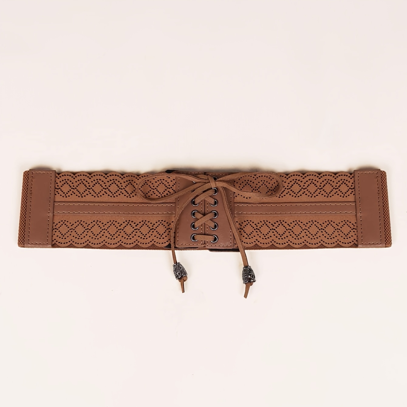 TEMU Damski Szeroki Elastyczny Pas Koronkowy w Stylu Boho, Vintage, z Ażurową Koronką, Sznurowany, z Kokardą, Ozdobny Pas do Sukienek, Spódnic,