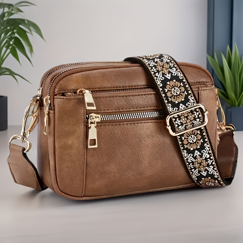 TEMU Modna Kwadratowa Damska Torba na Ramię typu Crossbody, Duża Pojemność, Wielofunkcyjna Codzienna Torba z PU z Czterema Przegrodami na Karty i