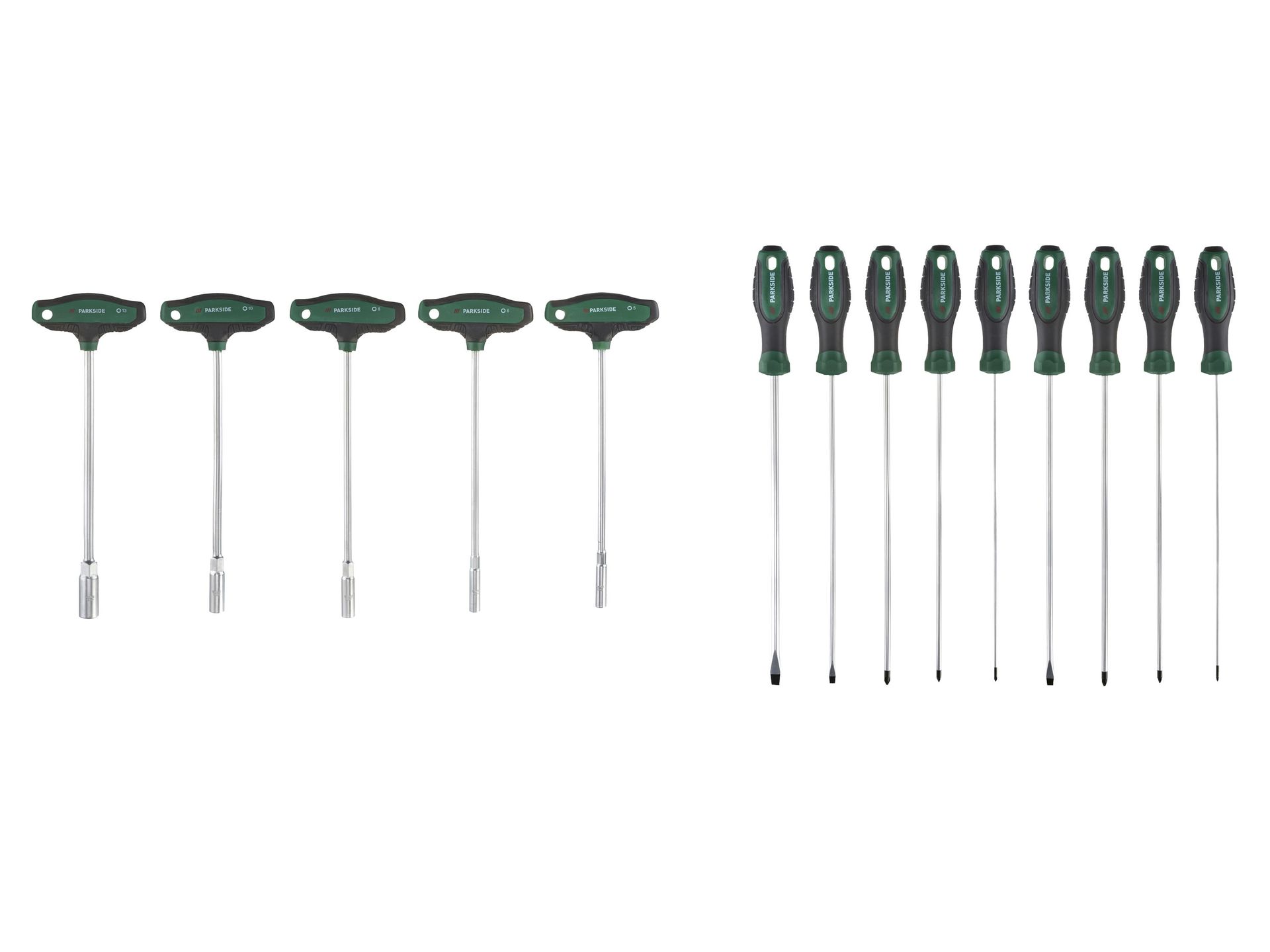 PARKSIDE® Zestaw kluczy nasadowych z uchwytem typu T, 5-cz. / Zestaw wkrętaków długich, 9-cz.