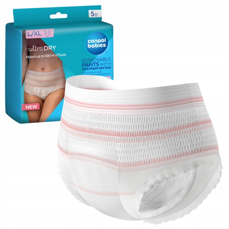 OUTLET! Canpol Babies Oddychające Majtki Poporodowe 2w1 Z Podkładem L/XL 5szt.