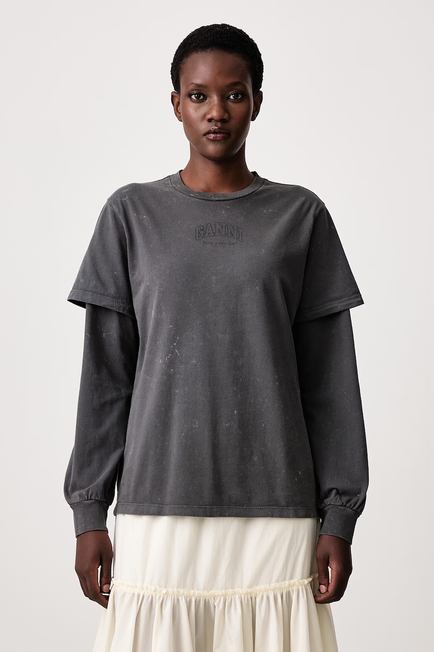GANNI longsleeve damski bawełniany Double Sleeve