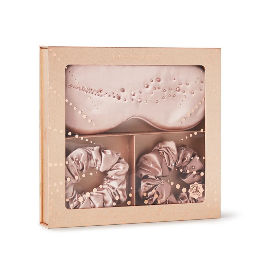 Crystallove Silk Eye Mask & Scrunchies Set Opaska na oczy i gumki z jedwabiu 1szt.